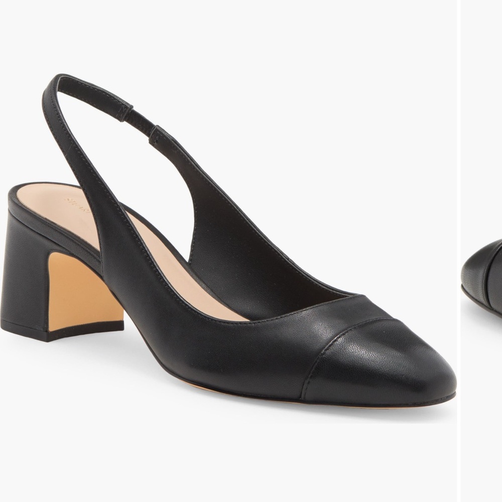 Stuart Weitzman Black Leather Slingback Block Heel Pumps
